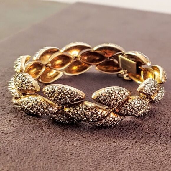 Vintage Marcasite Gold Over Sterling Link Bracelet - Picture 2 of 8
